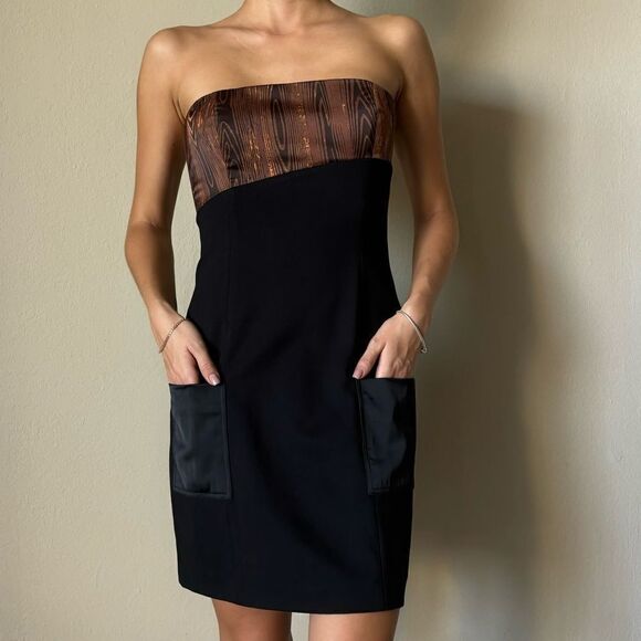 NWT Staud Sample Mini Brown Black Dress Strapless Size 4 - Picture 8 of 13